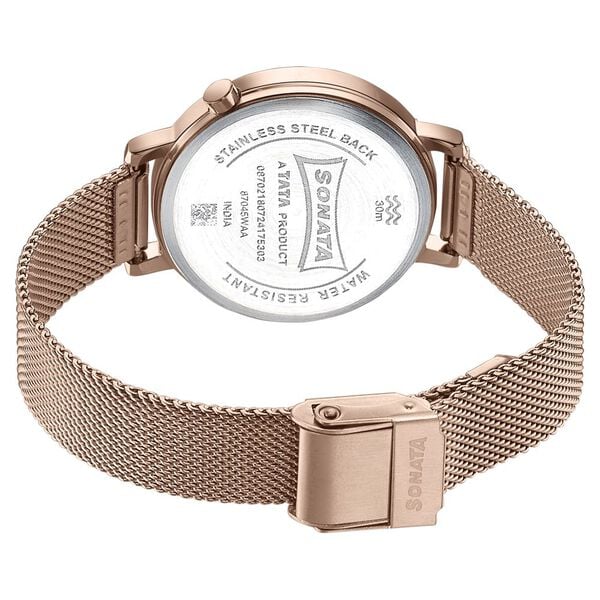 Sonata 87045WM02W Elegant Essentials Quartz Analog Women Watch with White Dial and Rose Gold Stainless Steel Strap
