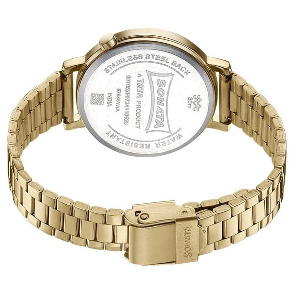 Sonata 87045YM01W Elegant Essentials Quartz Analog Champagne Dial Stainless Steel Strap Watch for Women