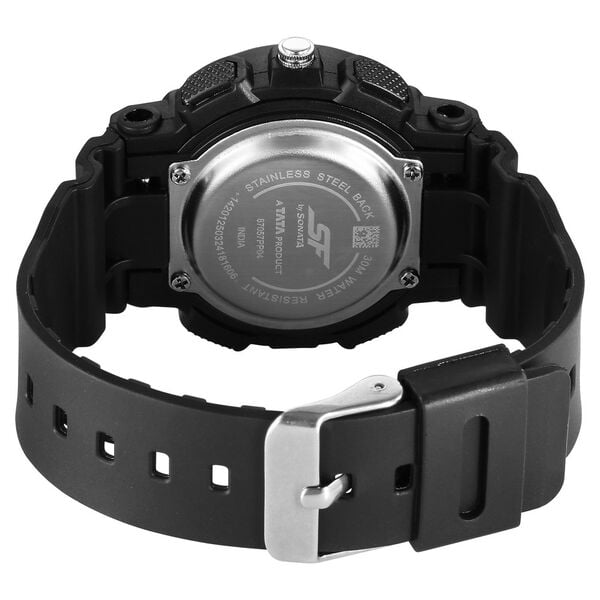 Sonata 87057PP04 Dreamers Quartz Analog Black Dial Black Plastic Strap Watch for Men