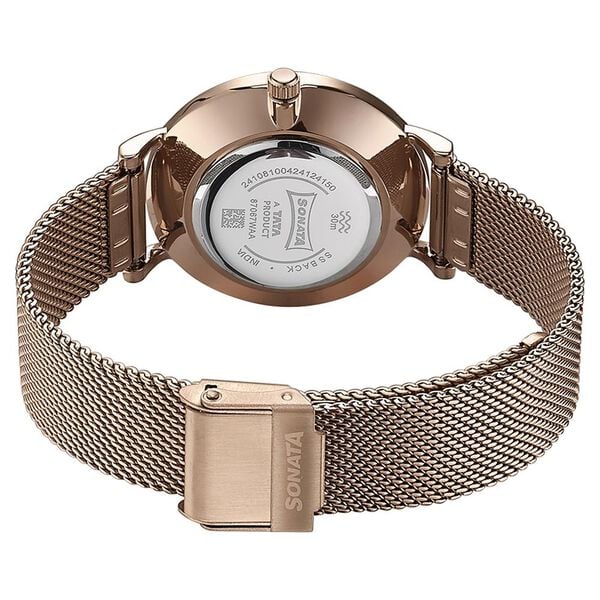 Sonata 87067WM01 Quartz Analog White Dial Rose Gold Stainless Steel Strap Watch for Women