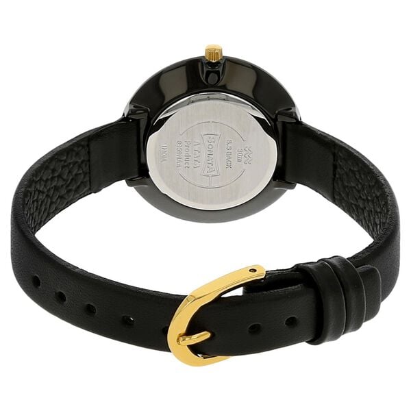 Sonata 8959NL01 Analog Quartz Women Black Dial Black Leather Strap Watch