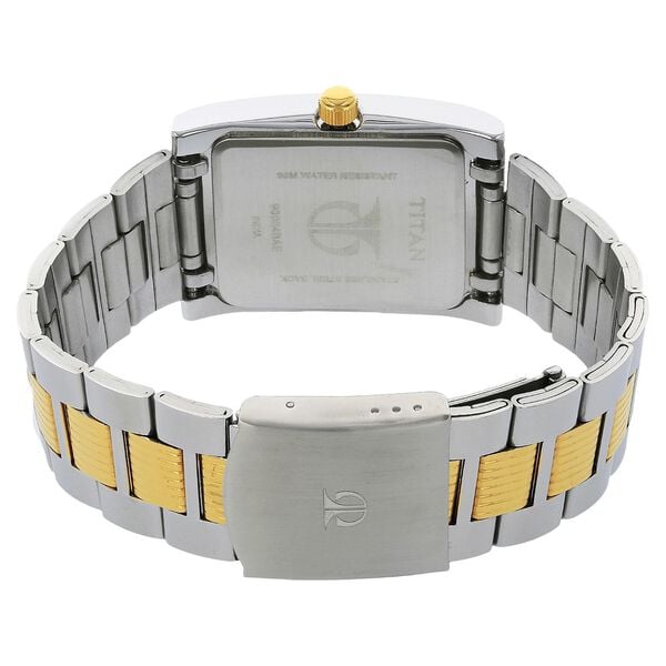 Titan 90024BM03 Men’s Silver Dial Two‑Tone Stainless Steel Strap Quartz Analog Watch – Rectangular Metal Case, Day & Date Display
