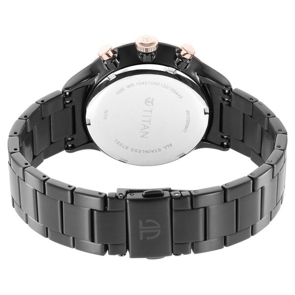 Titan 90102KM01 Men’s Urban Magic Black Dial Black Stainless Steel Strap Quartz Analog Watch – Round Metal Case, Mineral Glass, Push-Button Clasp, Water-Resistant
