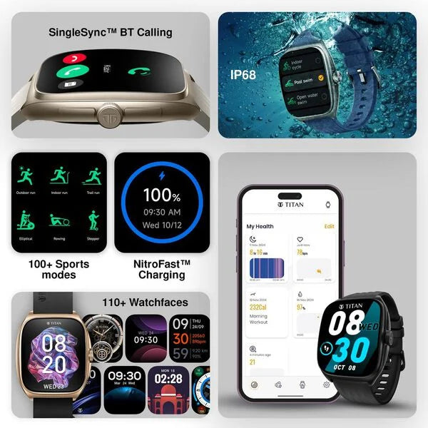 Titan 90204AM01A Evolution 1.85" Curved AMOLED Bluetooth Calling Smartwatch Black Stainless Steel Mesh Strap