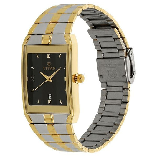 Titan 9151BM02 Men’s Analog Quartz Watch — Black Dial & Two-Tone Metal Bracelet