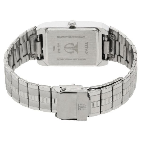 Titan 9151SM01 Men’s Quartz Analog White Dial Stainless Steel Strap Rectangular Watch