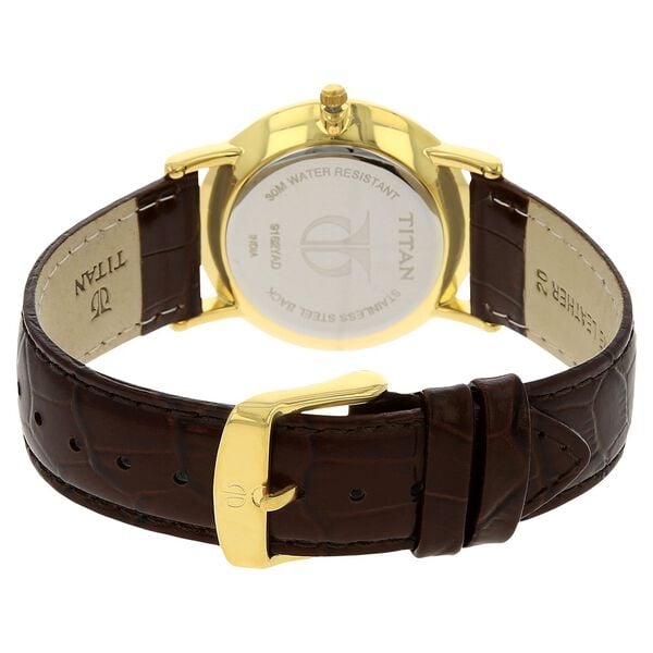 Titan 9162YL01 Men’s White Dial Brown Leather Strap Quartz Analog Watch – Round Metal Case, Date Display, Mineral Glass