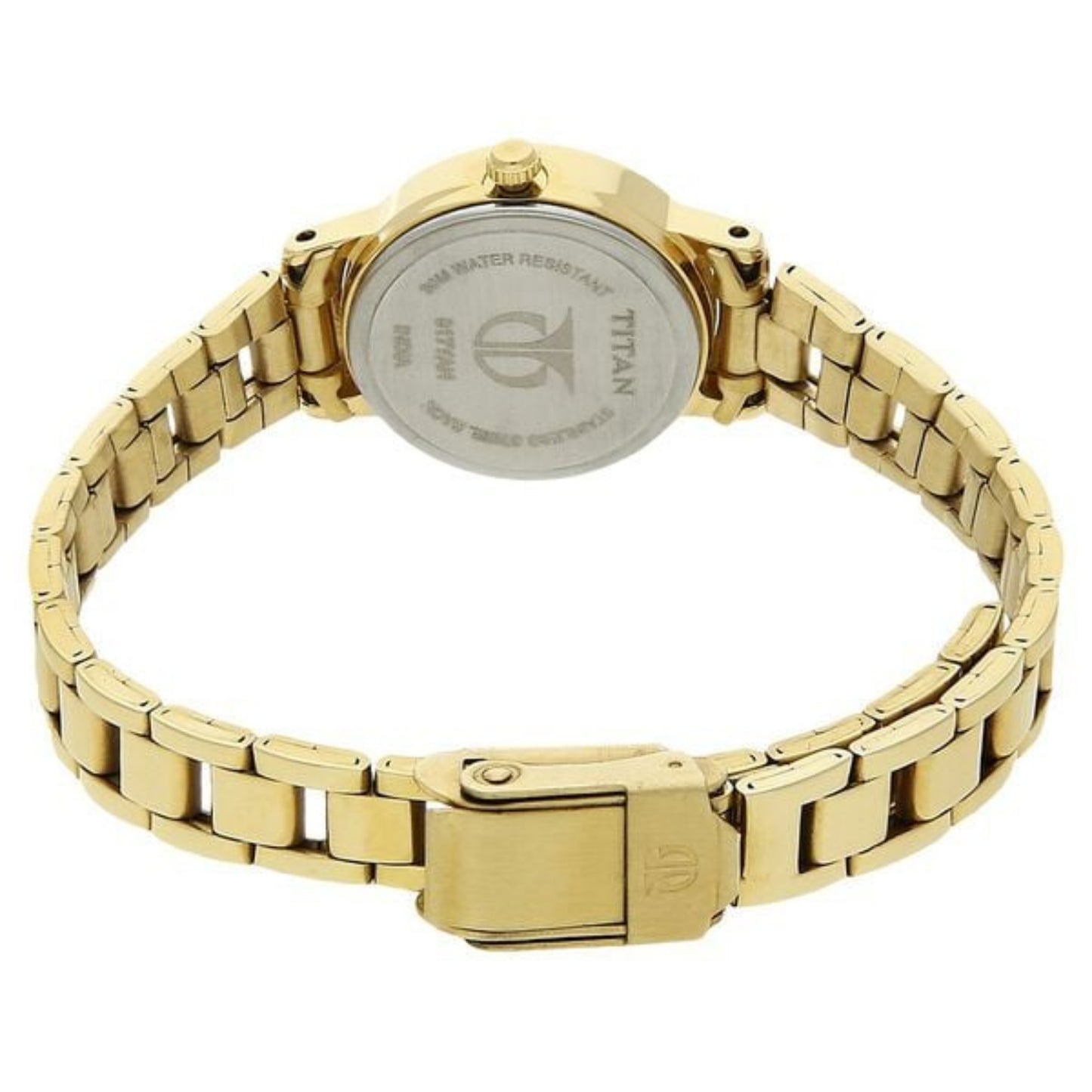 Titan 917YM12 Quartz Analog Grey Dial Watch for Women, Golden Stainless Steel Strap