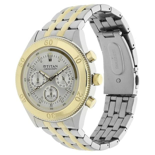 Titan 9324BM01 Men’s Silver-Dial Chronograph Stainless Steel Watch