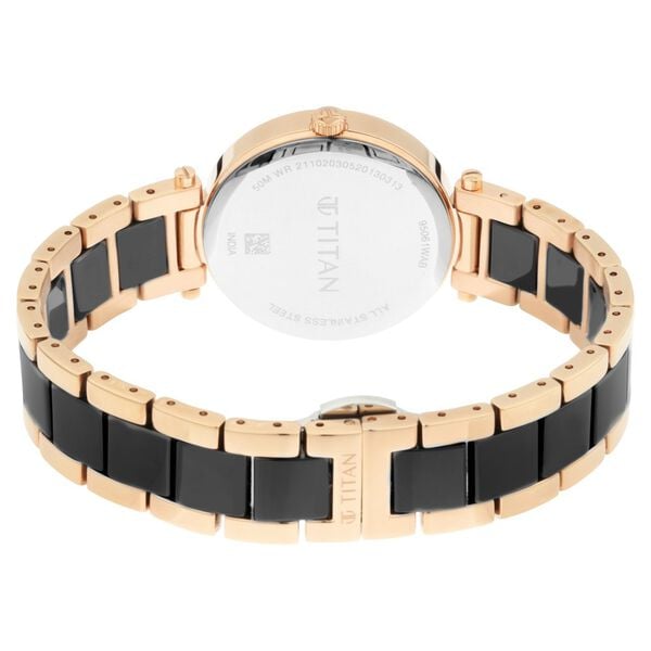 Titan 95061WD03 Women’s Black Mother-of-Pearl Dial Quartz Analog Round Ceramic & Metal Strap Watch