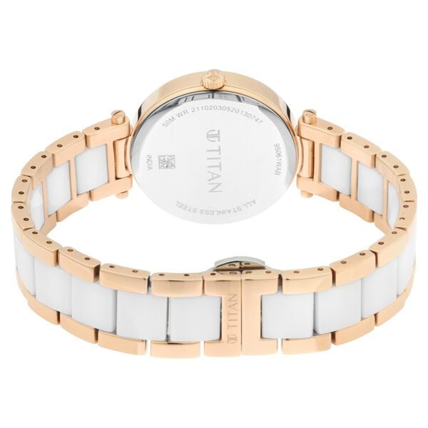 Titan 95061WD04 White Dial Analog Watch for Women – Two-Tone Ceramic Strap, Quartz Movement
