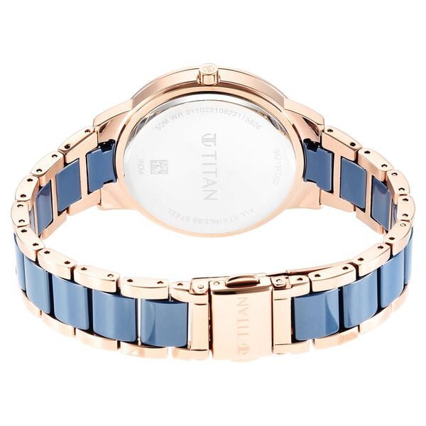 Titan 95213KD03 Purple Ceramics Quartz Analog Blue Dial 41 mm Stainless Steel & Ceramic Bracelet Women Watch