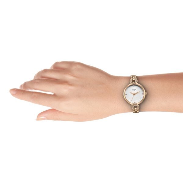 Titan 95278WM01 Women’s White-Dial Analog Watch with Rose-Gold Metal Bracelet