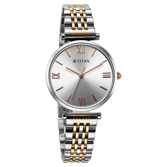 Titan 95313KM01 Women’s Silver-Dial Analog Watch with Two-Tone Metal Bracelet