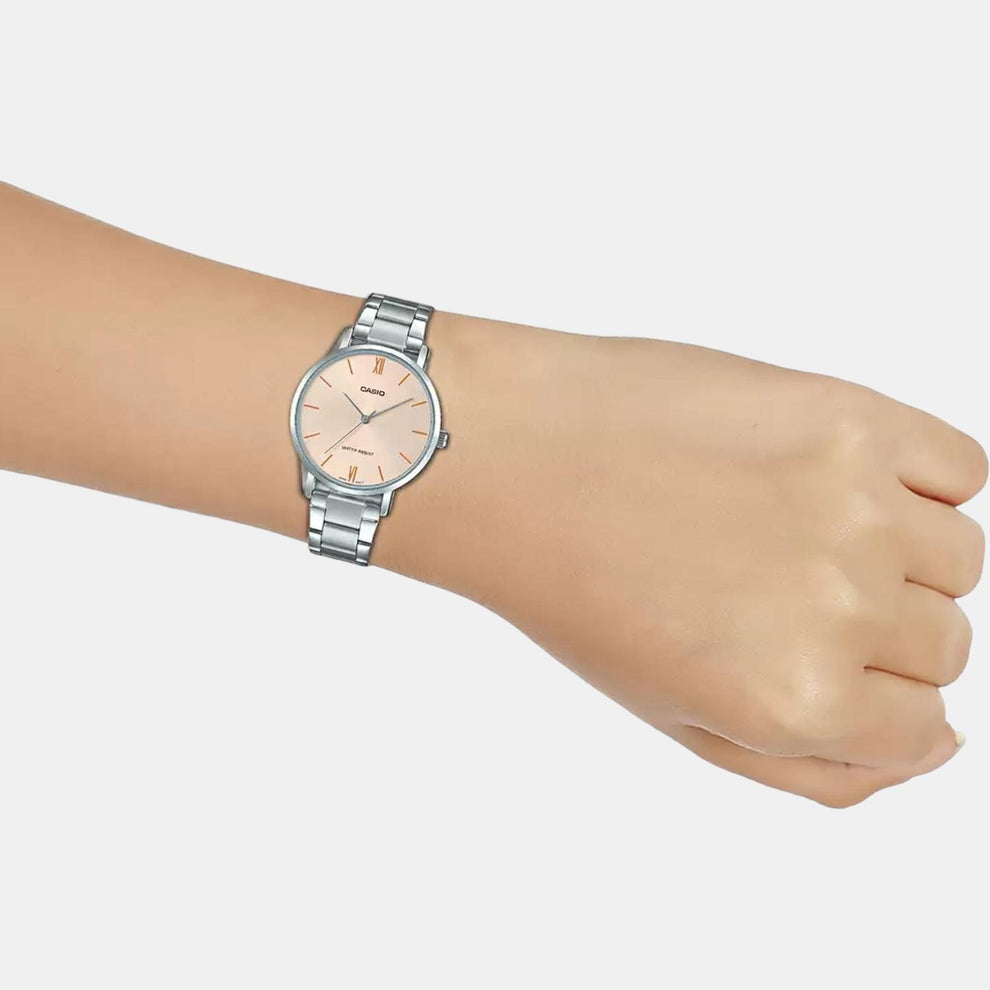 Casio A1624 Women’s Quartz Analog Watch with Pink Dial, Silver Stainless Steel Strap