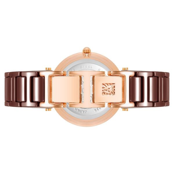 Anne Klein AK3266BNRG Analog Quartz Ladies’ Watch with Brown Dial & Rose-Gold Ceramic Strap
