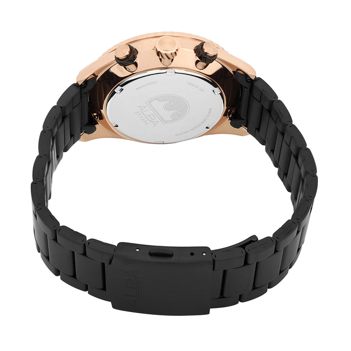 Alba AT3H80X1 Analog Quartz Men’s Chronograph Watch with Black & Gold Dial & Stainless Steel Strap