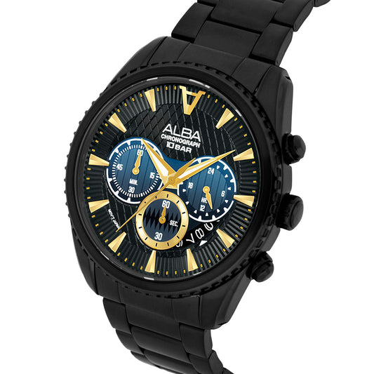 Alba AT3J09X1 Men’s Chronograph Watch with Black-Blue Gradation Dial & Stainless Steel Strap