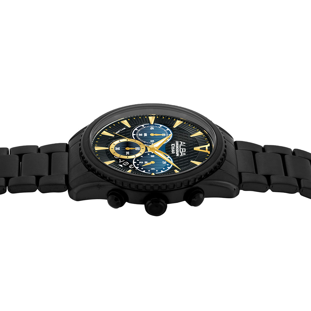 Alba AT3J09X1 Men’s Chronograph Watch with Black-Blue Gradation Dial & Stainless Steel Strap