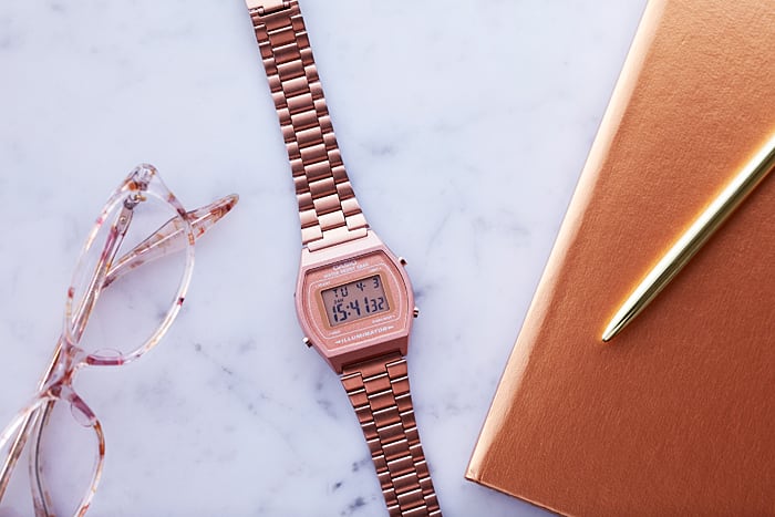 Casio D128 Classic Quartz Digital Watch with Rose-Gold Dial & Rose-Gold Stainless Steel Strap