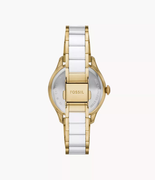 Fossil CE1131 Women Quartz White Dial Two-Tone Ceramic & Gold-Tone Stainless Steel Gilmore Watch