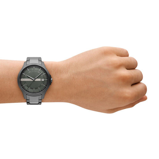 Armani Exchange AX2455I Men's Quartz Analog Watch Green Textured Dial Gunmetal Stainless Steel Bracelet