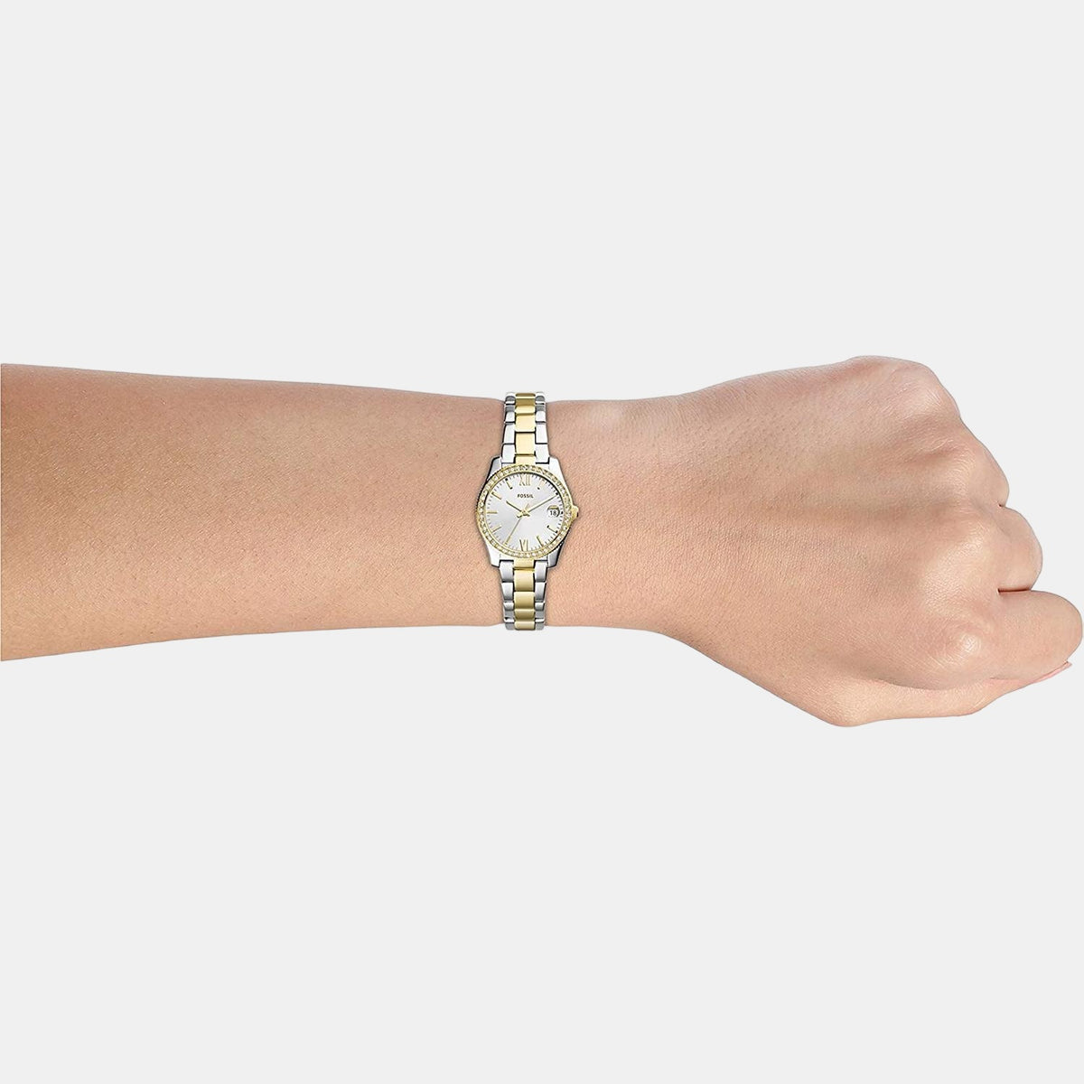 Fossil ES4319 Scarlette Mini Quartz Analog Women’s Watch with Two-Tone Silver & Gold Bracelet & Gold Sunray Dial
