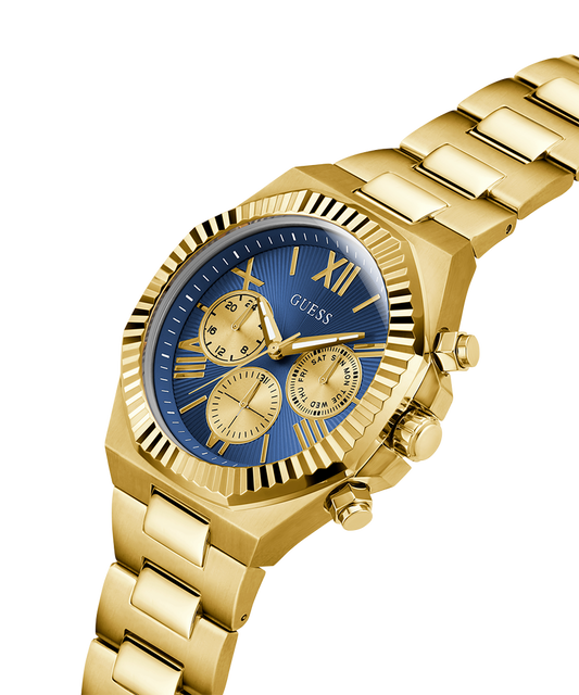 Guess GW0703G6 Analog Quartz Men Blue Dial Gold Tone Stainless Steel Bracelet Multi-Function Watch
