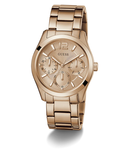 GUESS GW0760L3 Zoe Women's Quartz Multifunction Watch Rose Gold Sunray Dial Rose Gold Stainless Steel Bracelet