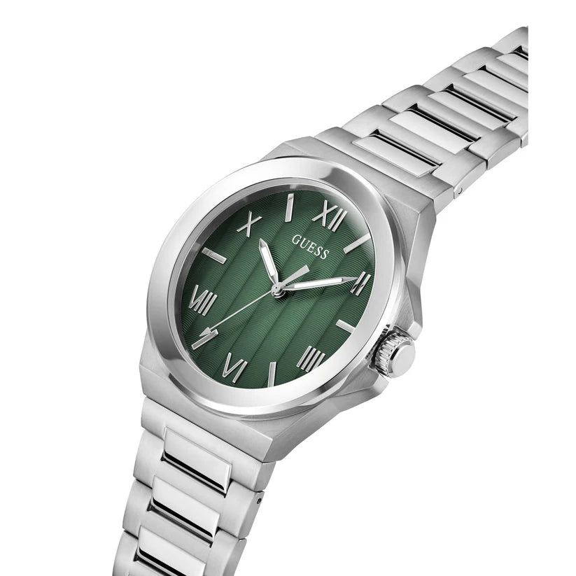 GUESS GW0789G1 Quartz Men’s Silver-Tone Analog Watch with Green Dial & Stainless Steel Strap