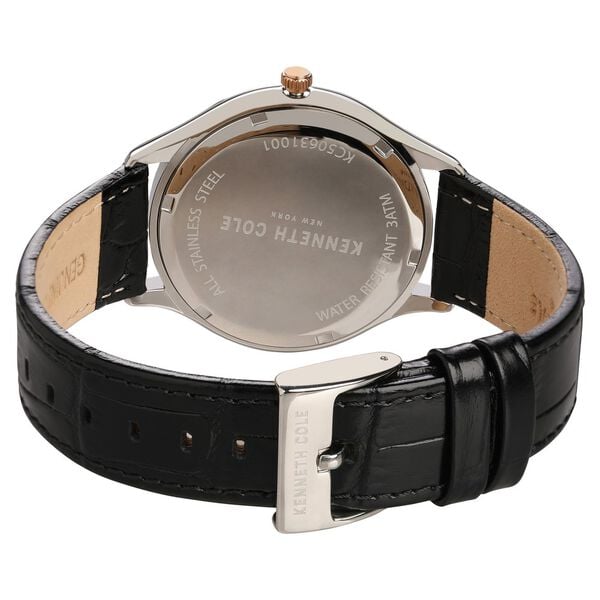 Kenneth Cole KC50631001MN Analog Quartz Men White Dial Black Leather Strap Watch