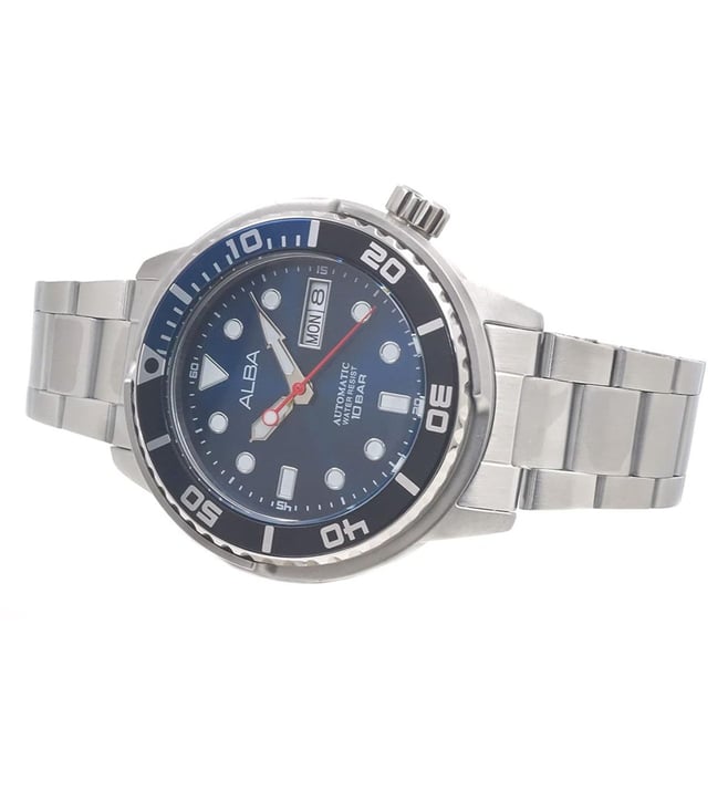 Alba AL4245X1 Analog Automatic Men’s Watch with Blue Dial & Silver Stainless Steel Strap