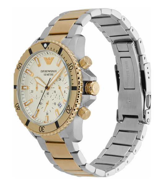Emporio Armani AR11606I Explorer Men's Cream Dial Two-Tone Chronograph Stainless Steel Watch