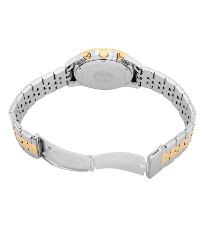 Alba AT3H14X1 Men’s Chronograph Watch with Silver-White Dial & Two-Tone Stainless Steel Strap