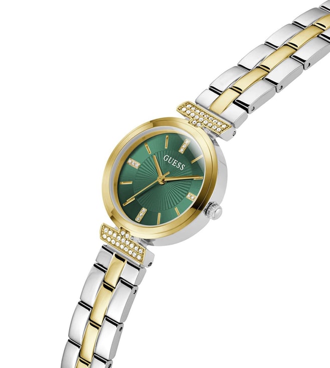 GUESS GW0927L2 Veda Women's Quartz Analog Watch Green Sunray Dial Gold-Tone Stainless Steel Bracelet