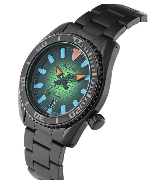Alba AS9N93X1 Men’s Quartz Watch with Green-Black Gradient Dial & Silver Stainless Steel Strap