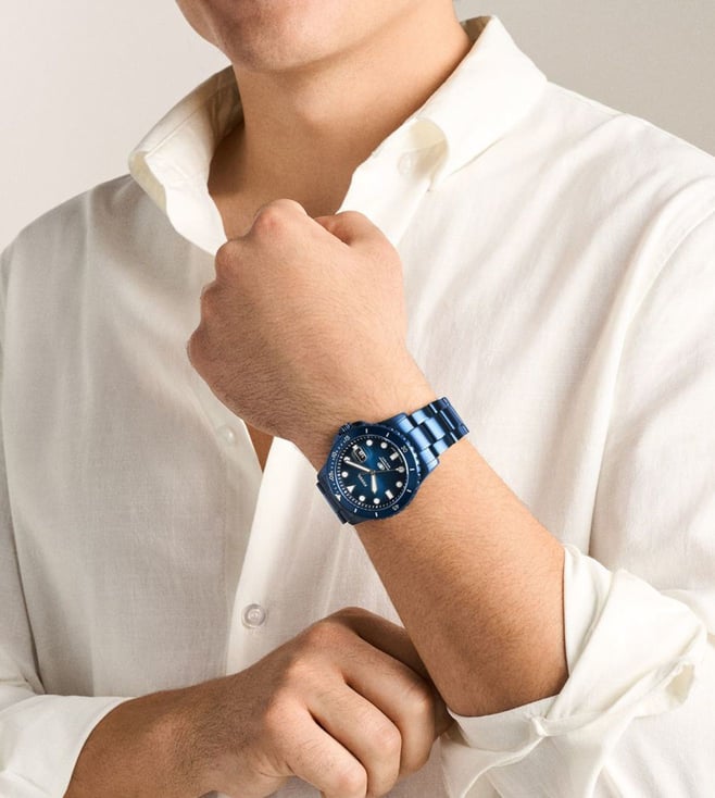 Fossil FS6166I Men's Quartz Chronograph Watch Blue Dial Silver Stainless Steel Strap