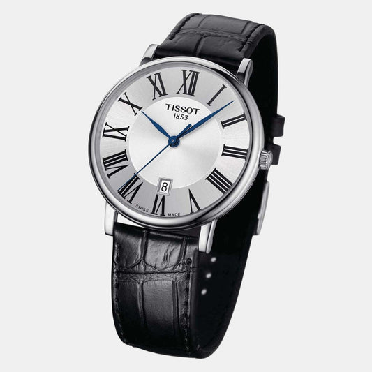 Tissot T1224101603300 Silver Dial 40 mm Men’s Swiss Quartz Carson Premium Watch – Stainless Steel Case, Black Leather Strap, Sapphire Crystal