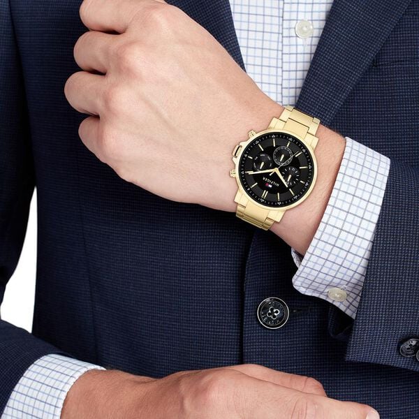 Tommy Hilfiger NTTH1710589 Analog Quartz Men’s Watch with Black Dial and Gold Stainless Steel Strap