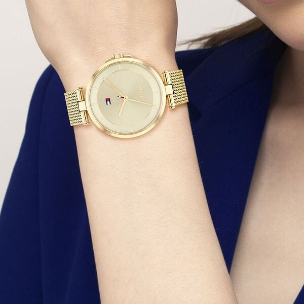 Tommy Hilfiger NETH1782362 Analog Quartz Women’s Watch with Beige Dial and Two-Tone Stainless Steel Strap