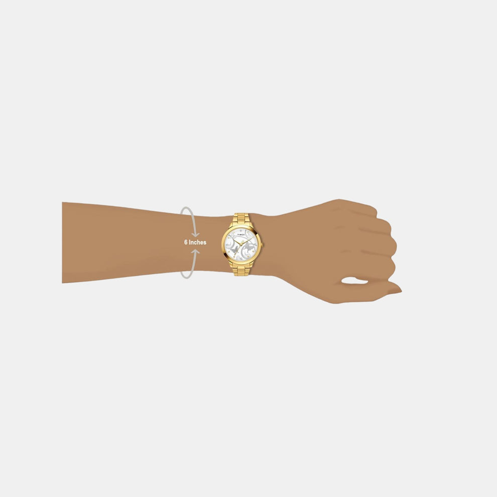 Timex TW000T635 Women’s Analog Quartz Watch Gold-Tone Stainless Steel Bracelet, Silver Dial