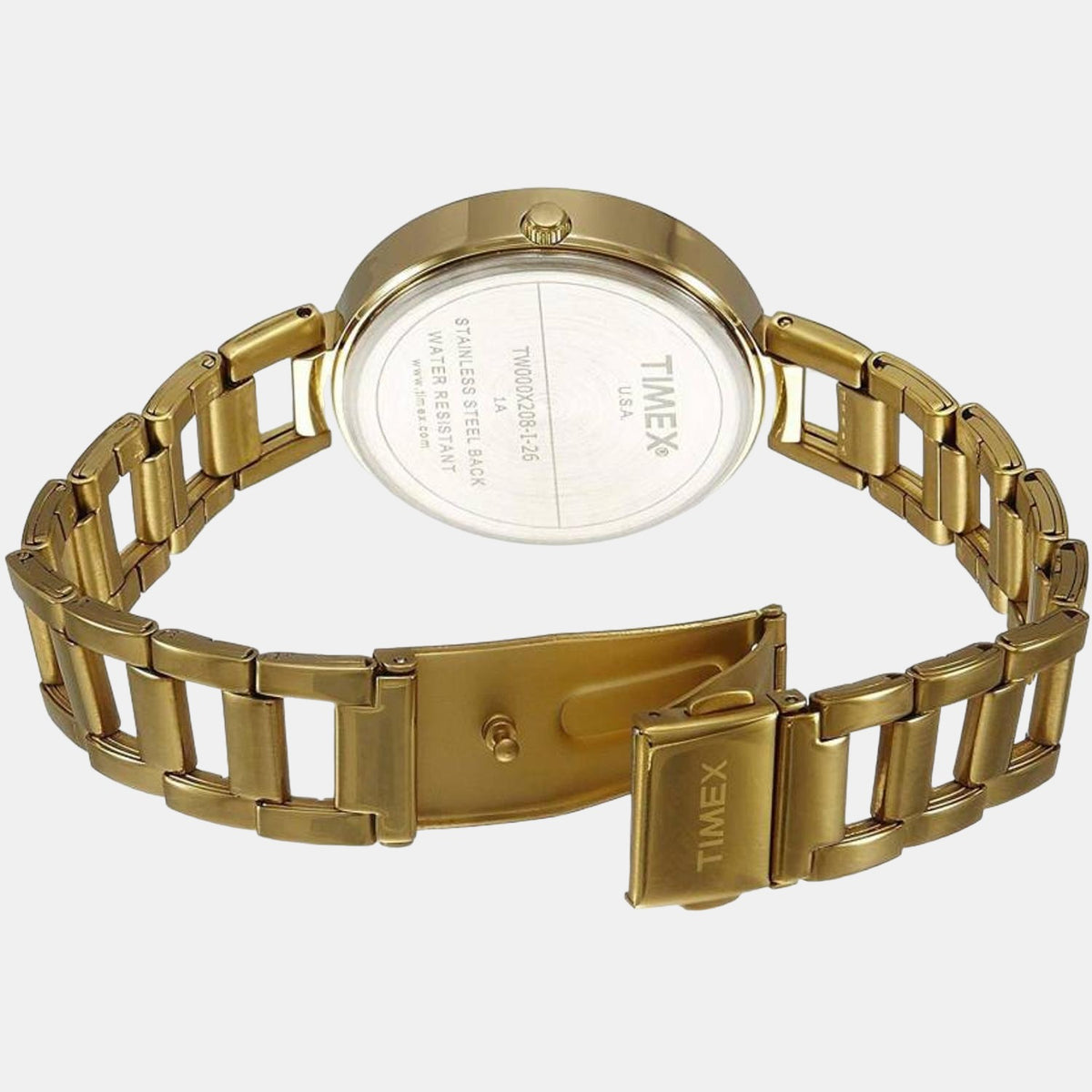 Timex TW000X208 Analog Quartz Watch for Women – Champagne Dial, Gold‑Tone Stainless Steel Bracelet