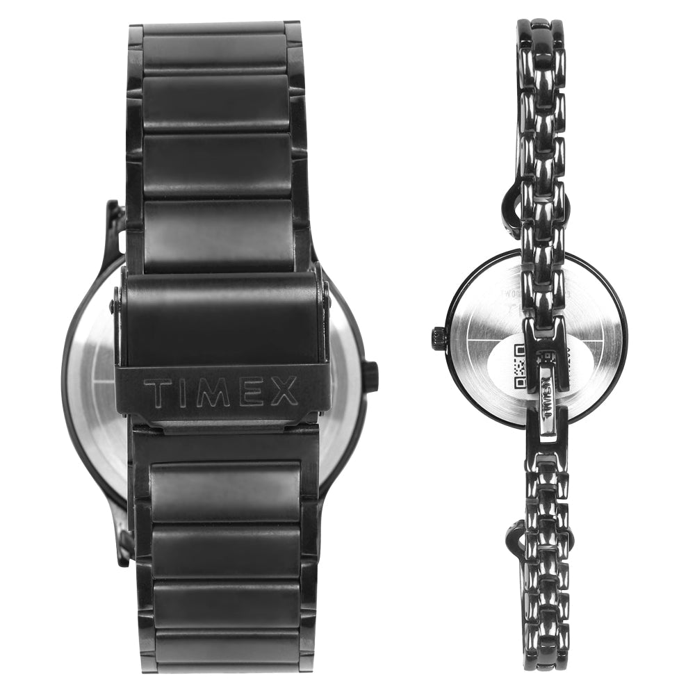 Timex TW00PR264 Black Dial Black Stainless‑Steel Pair Watch Set