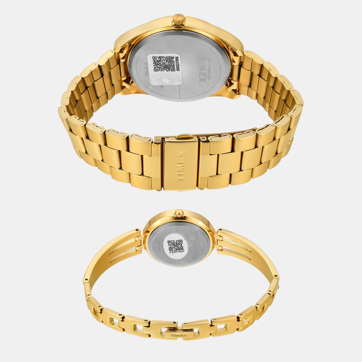 Timex TW00PR307 Beige Dial Stainless Steel Couple Analog Watches – Round Case, Quartz Movement, Gold‑Tone Strap