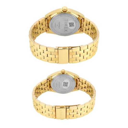 Timex TW00PR362 Trendline Quartz Analog Couple Watch Set Champagne Dial Two-Tone Watches