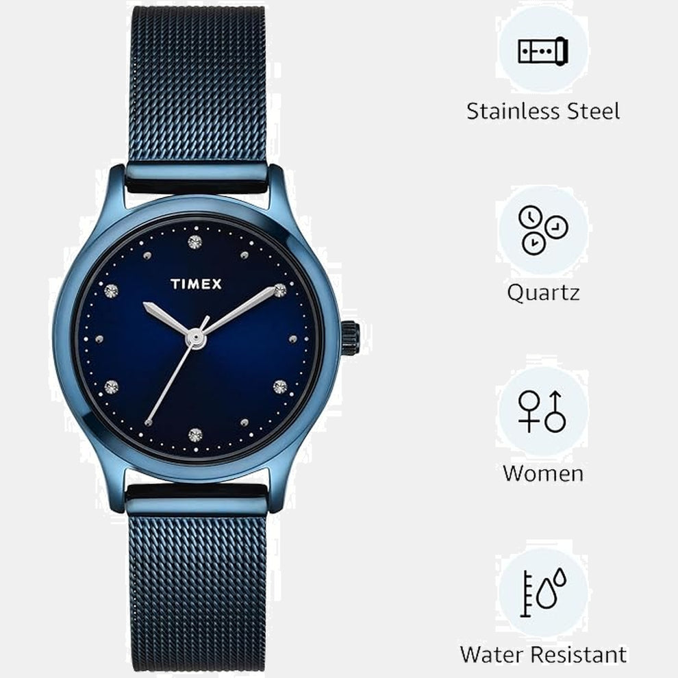 Timex TW0TL8717 Women’s Blue Dial Analog Watch with Stainless Steel Strap