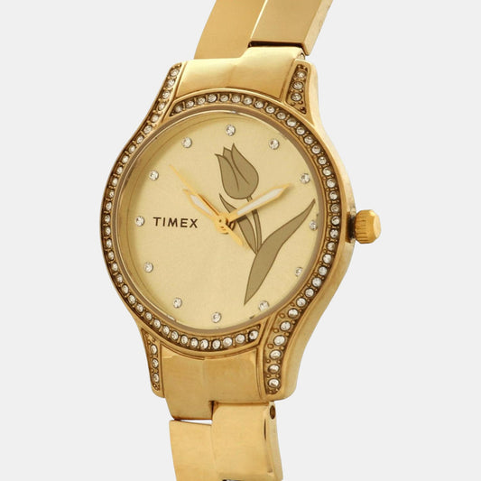 Timex TWUTL9501 Analog Quartz Watch for Women – Champagne Dial, Gold‑Tone Stainless Steel Bracelet