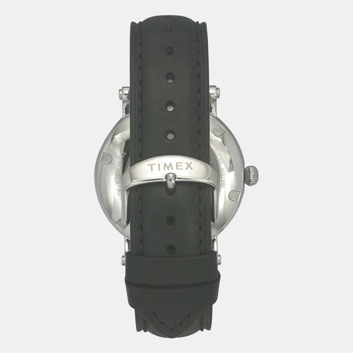 Timex TWEG16716 Black Leather Strap Round Case Automatic Analog Men Watch – Black Dial, 44 mm