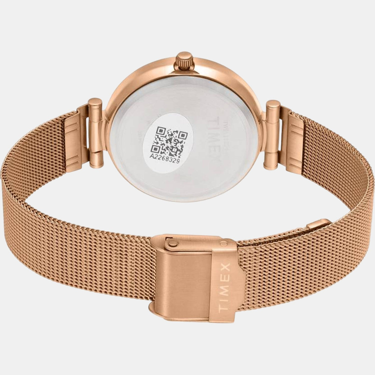 Timex TWEL11824 Rose Gold Mesh Strap Analog Women Watch – Blue Dial, Round Case, Quartz Movement