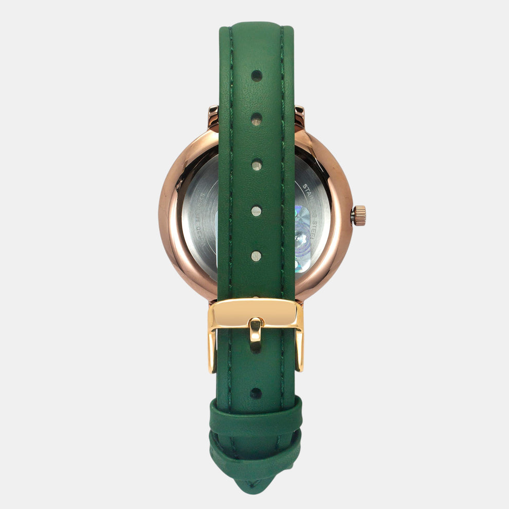 Timex TWEL14713 Women’s Green Dial Quartz Analog Round Leather Strap Watch
